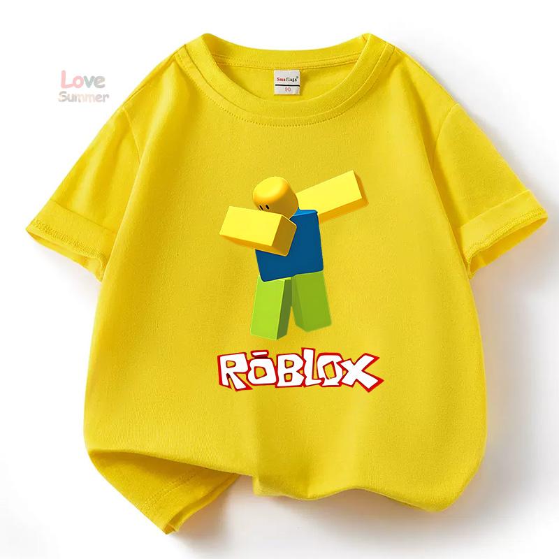 Jungen Spiel Robloxing Kind T-Shirt Sport Baumwolle T-Shirt Kind Cartoon unisex Kurzarm Lässig Straße Harajuku Kleidung 100 yellow