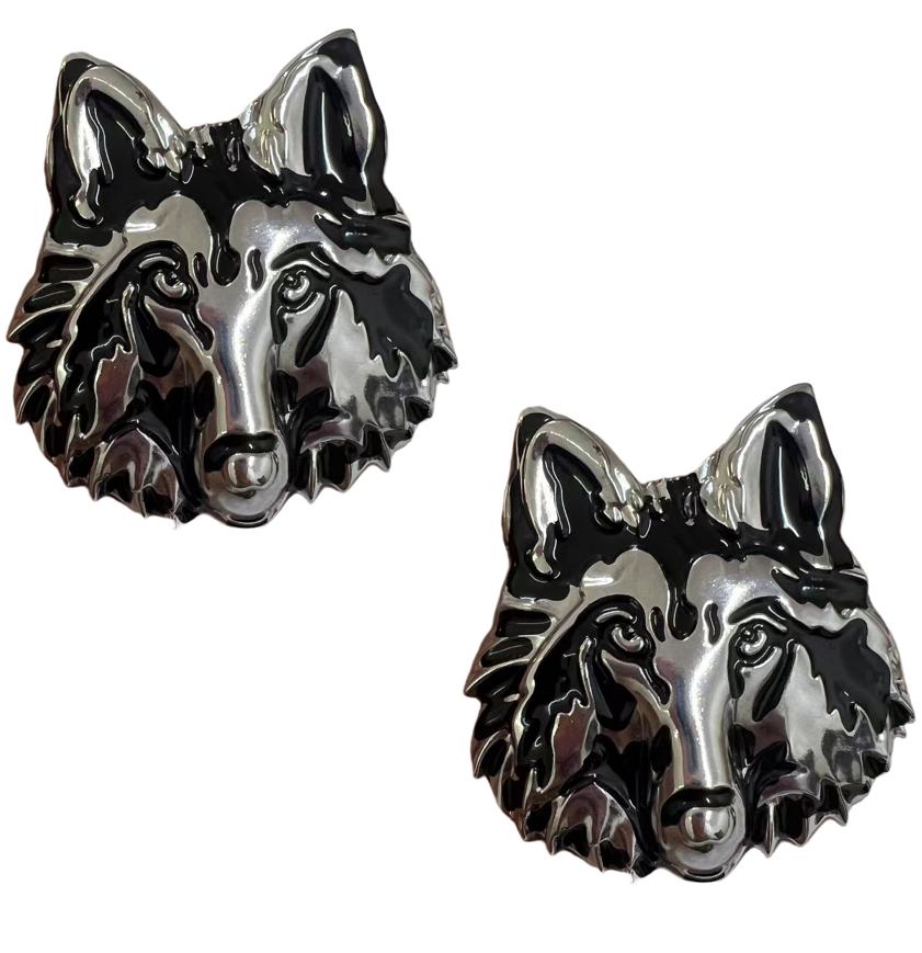 2 Stück Premium 3D Metall Wolfskopf Aufkleber Set für Autos Wetterfest Kratzüberdeckend Karosserie Emblem Abzeichen für LKWs Autos