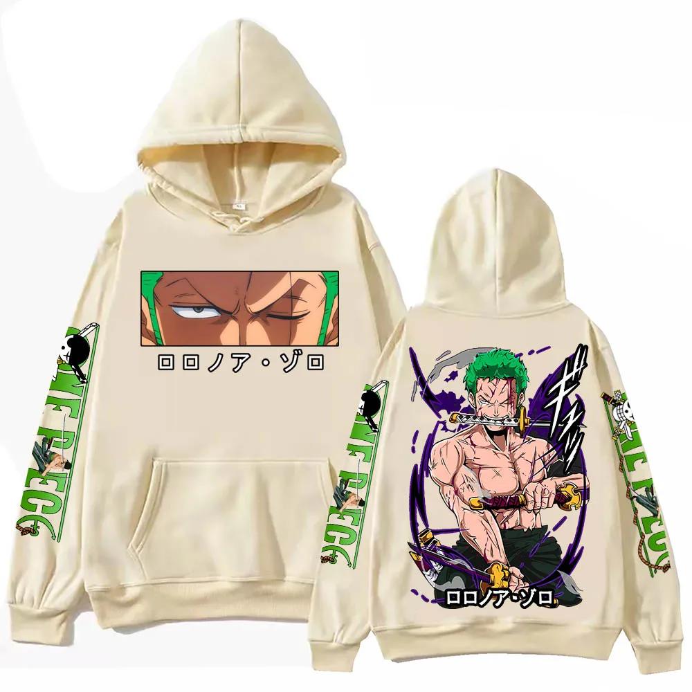 Anime Zoro Hoodie Harajuku Hip Hop Hoodies Herren Sweatshirts Kapuze Tasche Streetwear Kleidung Pullover Tops Sweatshirt Geschenk M khaki