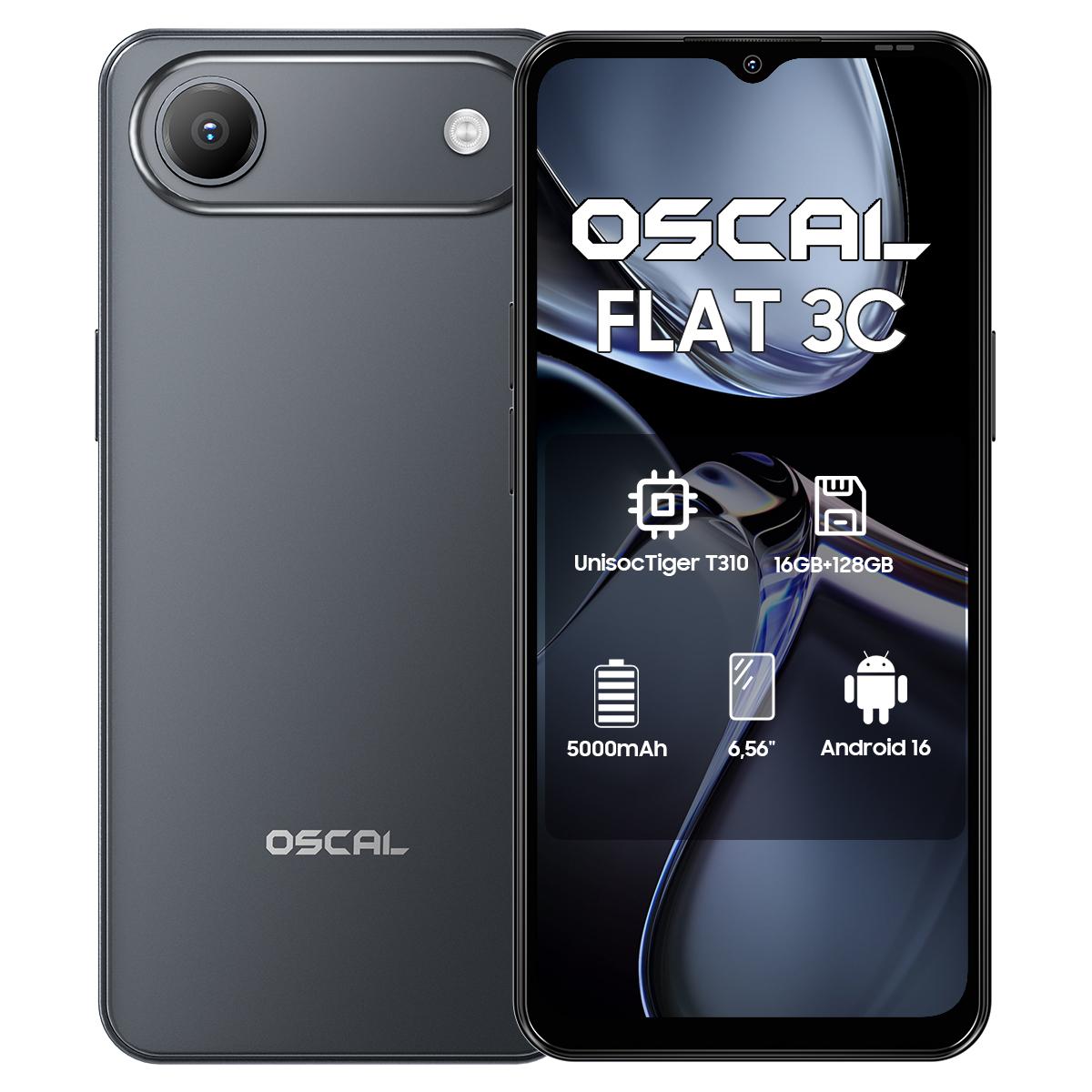 Oscal FLAT 3C 4G KI-Smartphone 16GB+128GB 6,56 Android 16 5000mAh Mobiltelefon 4G LTE Telefon 4+128 schwarz