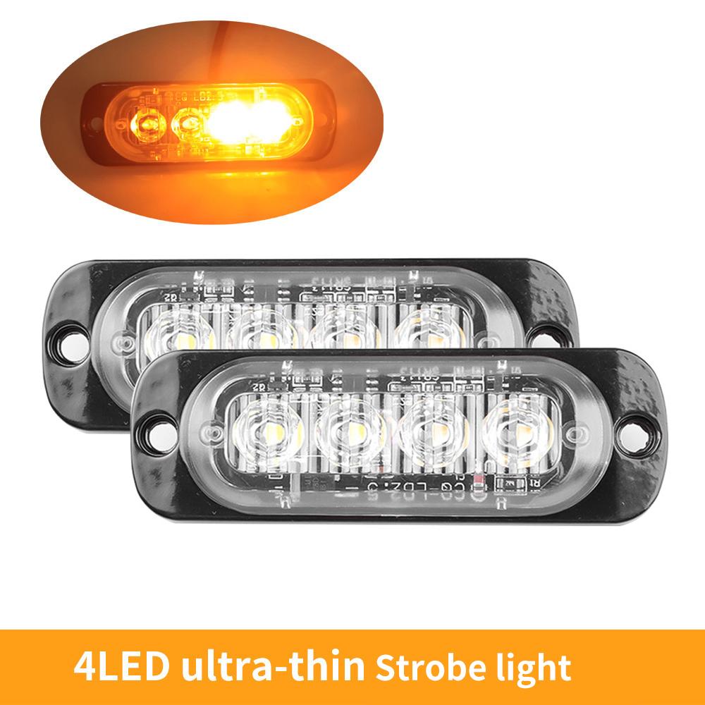4 LED-Strobe-Seitenwarnleuchte, Strobe-Gitter, blinkender Lichtbalken, Auto-LKW-Leuchtfeuer, bernsteinfarben, gelb, weiß, Ampel, 12 V – 24 V 2 PCS