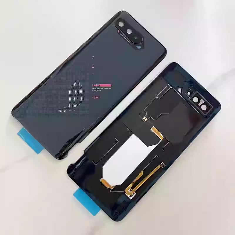 Für Asus ROG 5 5S Telefon 5 ZS673KS Batterie Abdeckung + Kamera Rahmen Objektiv + Aufkleber Gehäuse Für ROG Telefon 5s Mittleren Rahmen Black Cover ROG Logo