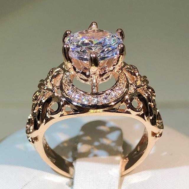 Trendy Weibliche Blume Cocktail Ring Rose Gold Farbe Kubikzircon Ring Marke Bijoux Für Frauen Schmuck 7 weiß