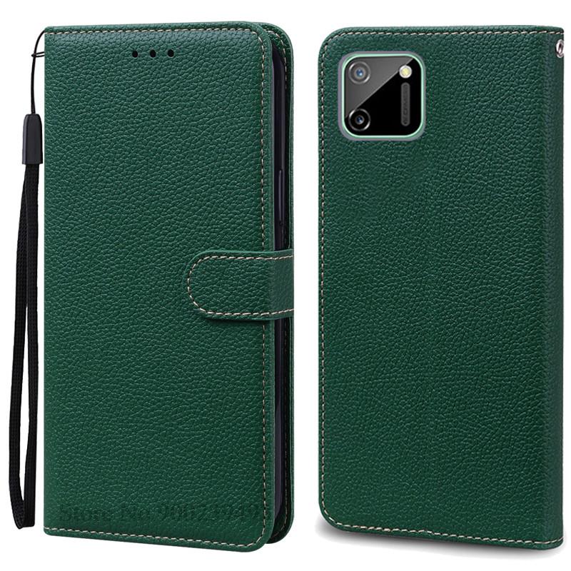 Für Realme C11 Hülle Realme C11 2021 Hülle Leder Brieftasche Klapphülle Für Realme C11 2021 Coque Realme C11 2020 Hülle Coque Fundas Realme C11(C11 2020) dunkelgrüne