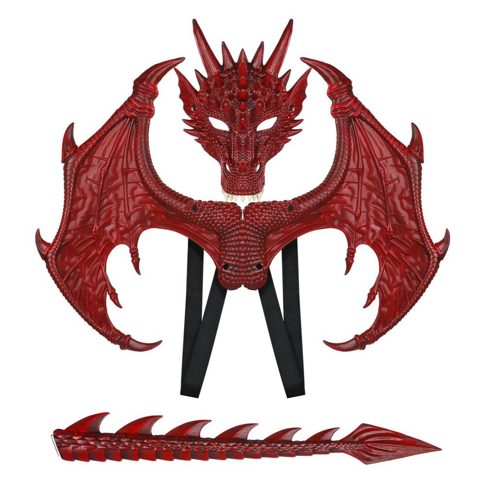 Anzieh Drachenflügel Schwanz Masken Set Cosplay Halloween Kostüme Halloween Dekoration rot