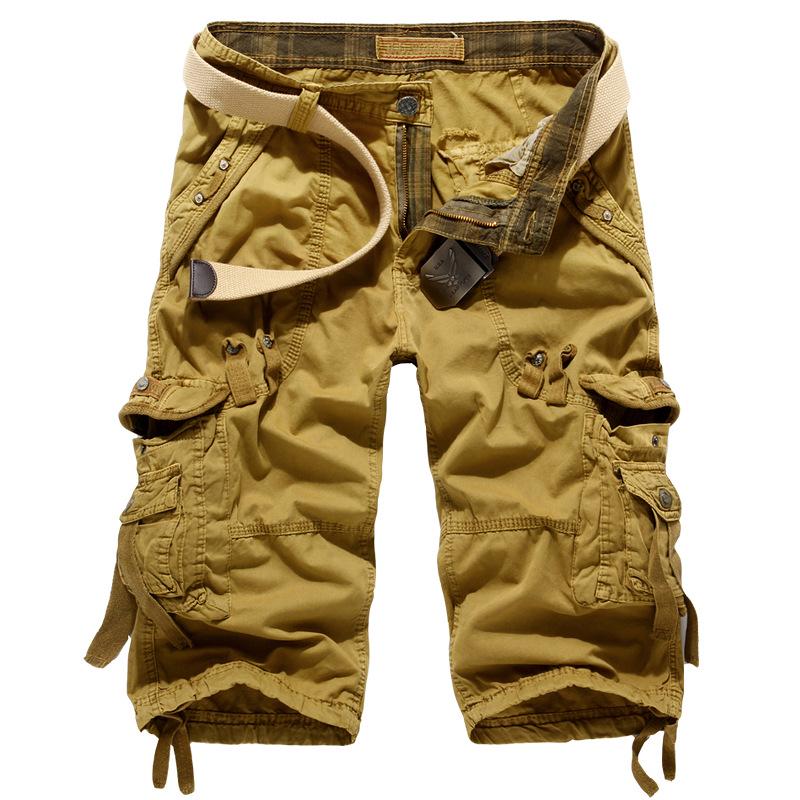 Mode Sommer Herren Freizeit Cargo Shorts Lockerer Schnitt Locker Tasche Knie Capri Cargo Hosen Hose Weich 30 khaki