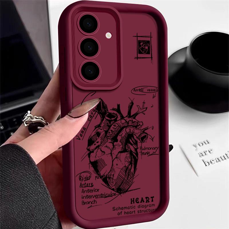 For Samsung S25 Ultra S24 FE S23 S22 A56 A36 A55 A16 A15 A35 Case Heart Pattern Soft Silicone Shockproof Lens Protection TPU Matte Phone Cover Samsung S23 Plus wein rot