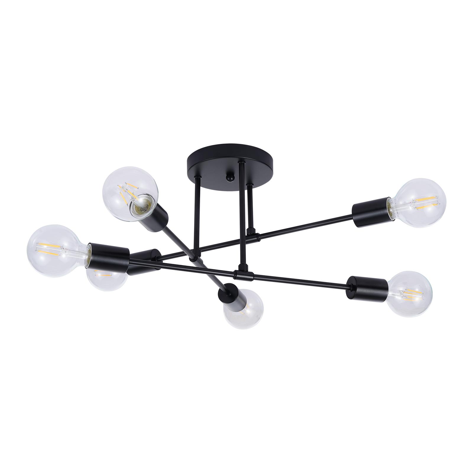 Deckenleuchte, 6-flammiger moderner Metall-Kronleuchter, halbbündige Deckenleuchte schwarz