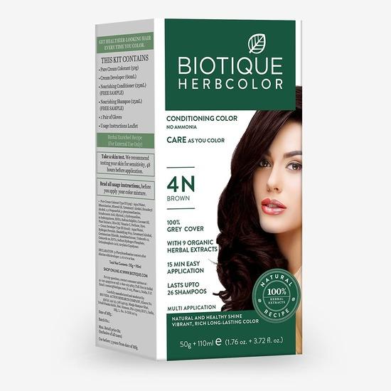Biotique Herbcolor Pflegende Haarfarbe l Ammoniakfreie Haarfarbe l 50 g + 110 ml | Braun 4N (Packung mit 1)