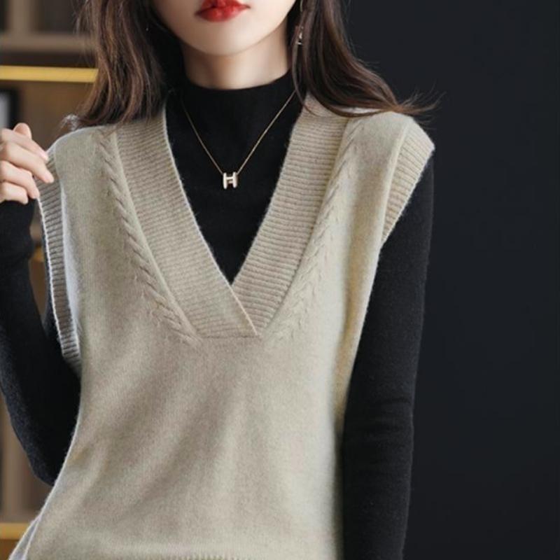 Pullover Pullover Weste 2022 Neue Frauen Modische Gestrickte Weste Frauen Feste Kurze V-ausschnitt Jacke Überlagert mit Pullover Tank Weibliche One Size graue