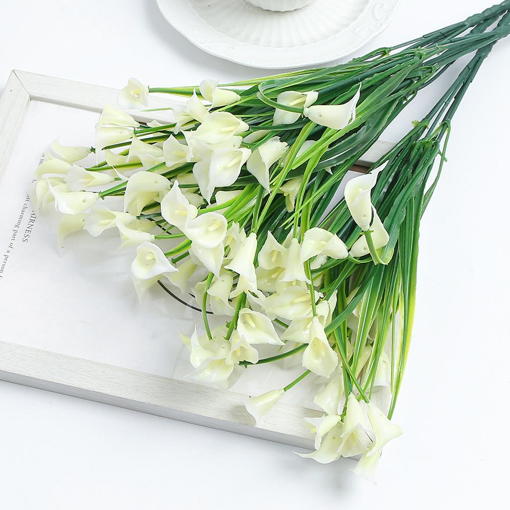 Künstlicher Calla-Lilien-Strauß 33cm Kunstblumen für Indoor Heim Zimmerdeko Garten Hochzeit Deko Outdoor Vase Blumenarrangement beige