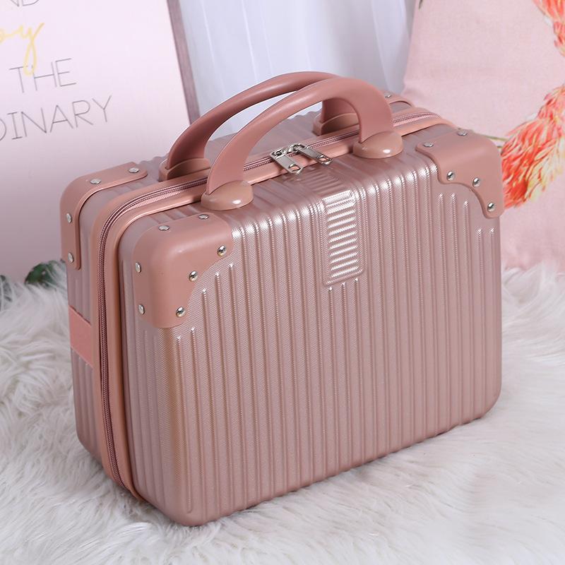 14 Zoll Mini Reisekoffer Kosmetikbox Handgepäck Organizer Make-up-Koffer Kleine Passwortbox Boarding Case für Frauen Mädchen rose gold