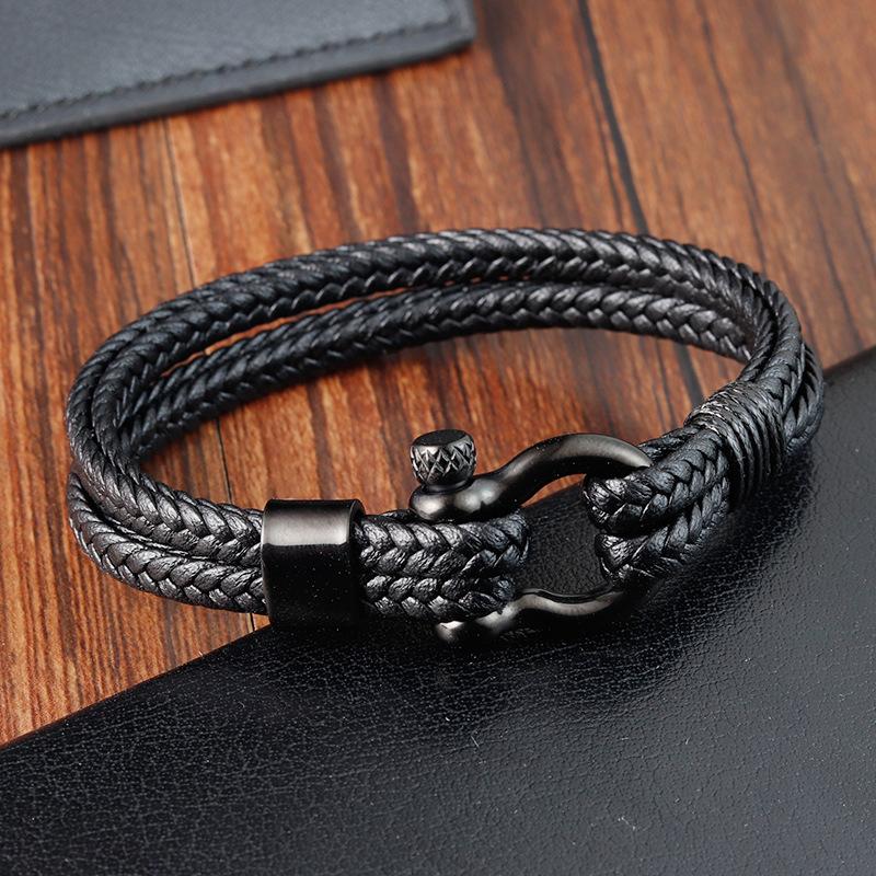 Herren Lederarmband Edelstahl Leder Geflochtenes Armband Mode Wikinger Schmuck Street Hipster Wear Schmuck Accessoires 21cm schwarz