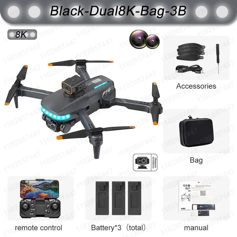P14 Max Drohne 8K HD GPS Professionelle UAV Intelligente Hindernisvermeidung Faltbare Doppelkamera Bürstenloses Miniflugzeug 5000M Dual 8K 3B schwarz