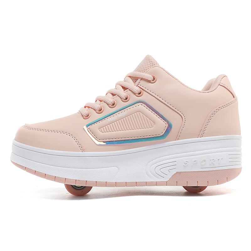 Rollschuhschuhe Kinder Sneakers mit Rollen Kinder Rollschuhe Outdoor-Sportschuhe 29 rosa