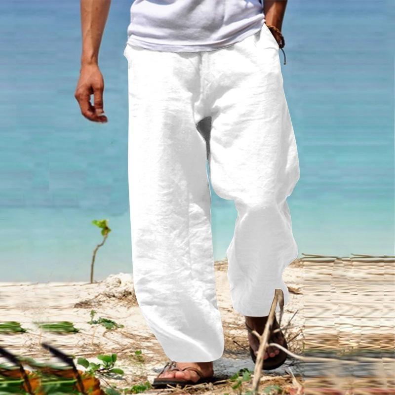 Herren Große Größen Sommer Baumwolle Große Größen Weite Bein Leinenhose Übergroße Joggerhose Männliche Übergröße Lose Hose M weiß