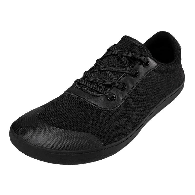 Herren Barfußschuhe mit breiter Zehenbox Mode Atmungsaktive Herren Canvas Sneaker Weiche Zero-Drop-Sohle Weiterer Zehenbereich Leichte Laufschuhe Herren 43 schwarz