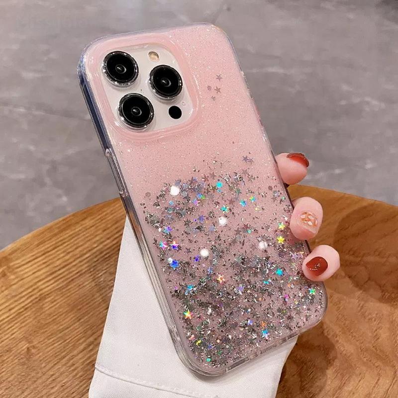 Glitzerfolie Pulverhülle für iPhone 16 Pro Max 15 14 13 Pro 12 11 XS Max XR X Bling Hülle für iPhone SE 2020 8 7 Plus Weiche TPU Clear Cove iPhone 15 Pro Max rosa