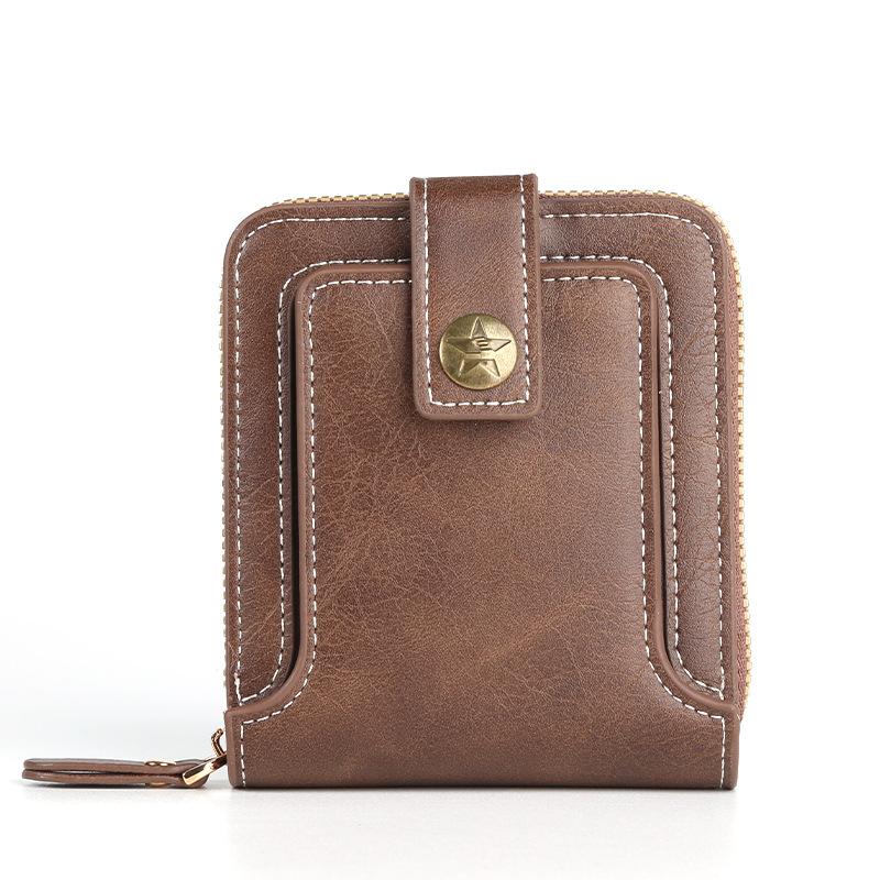 Kurze Herren-Geldbörse mit mehreren Kartenfächern, verdeckter Schnalle und Reißverschluss, Retro-einfache Multifunktions-Geldbörse One Size licht kaffee