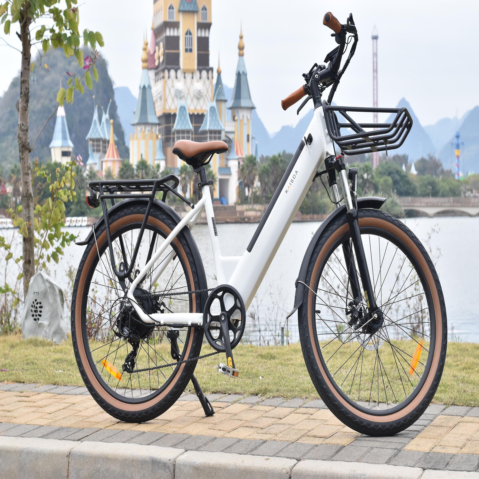 KAISDA K601 Elektrofahrrad für Erwachsene 350W Motor City E-Bike 36V16Ah Batterie E-Bike 26 Zoll Reifen City Elektrofahrrad weiß