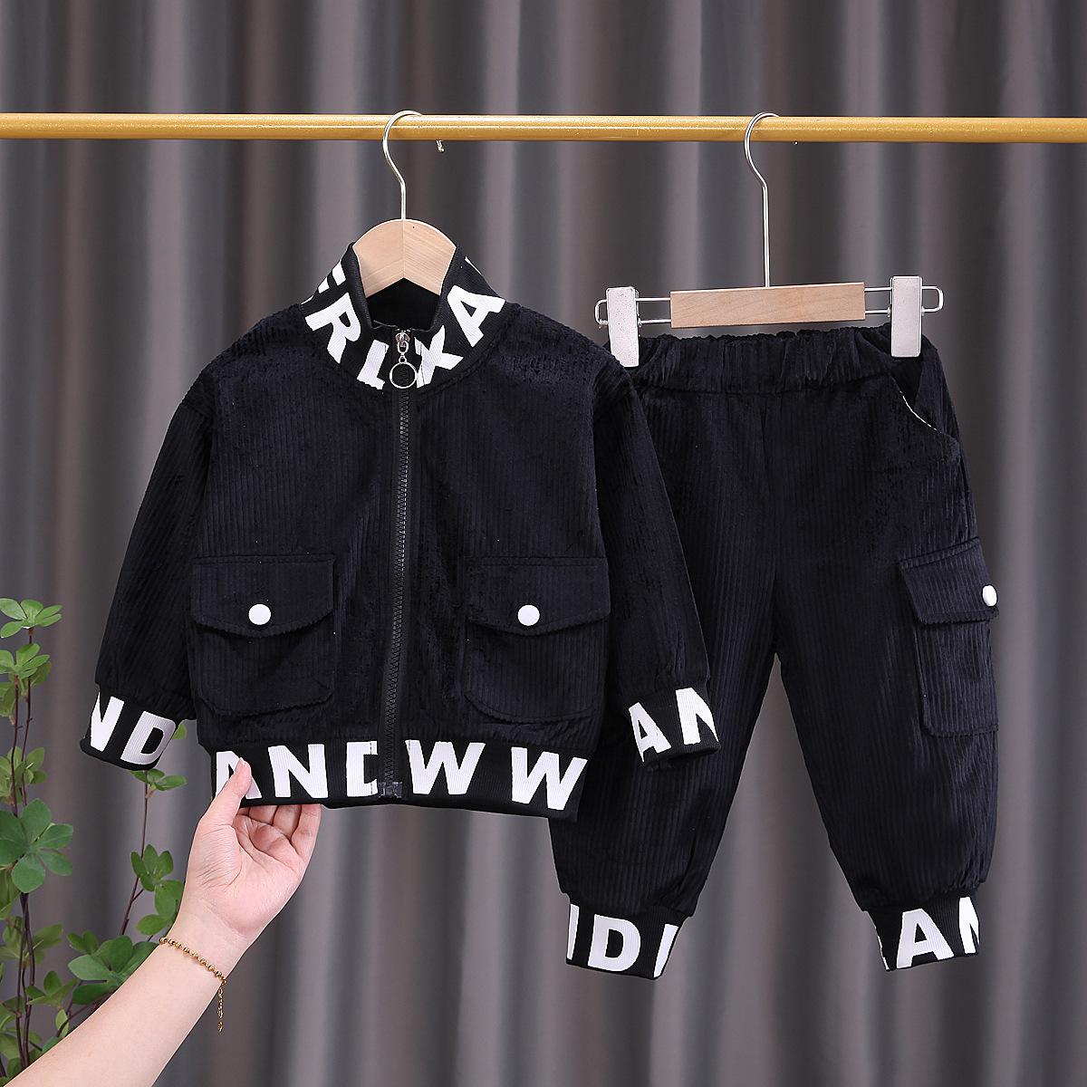 Frühling Herbst Baby Jungen Kleidung Anzug Kinder Mode Jacke Hosen Zwei Pcs Sets Kleinkind Casual Kostüm Infant Kinder Trainingsanzüge 80cm schwarz