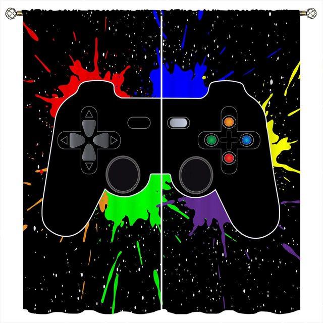 Gamer Vorhänge für Jungen Schlafzimmer Kinder Gaming Dekor Fenster Vorhang Videospiel Fenster Vorhänge Zimmer Dekor Kinder spielen Gamepad W122.5 X H183cm X 2