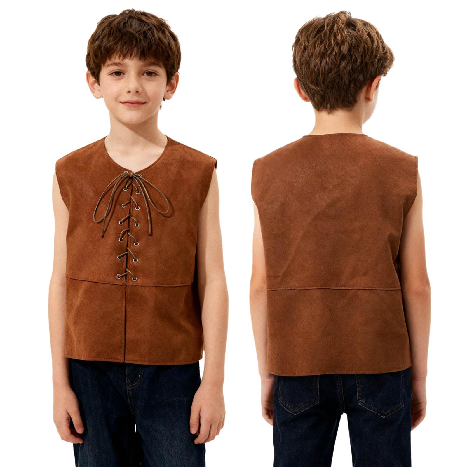 Mädchen Jungen Halloween Weste Renaissance Mittelalter Gotik Weste Kinder Rollenspiel Kostüm 9-10 Years dunkelbraune