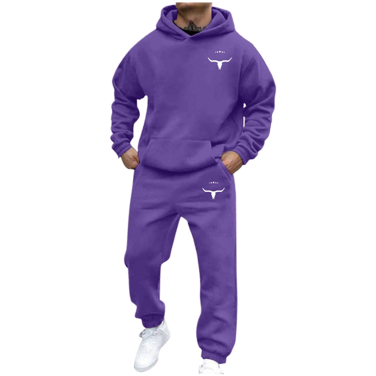 Herren Casual und personalisiert bedrucktes Langarm-Kapuzensweatshirt, Herren Sport-Sweatshirt und Sweatpants zweiteiliges Set XL violett