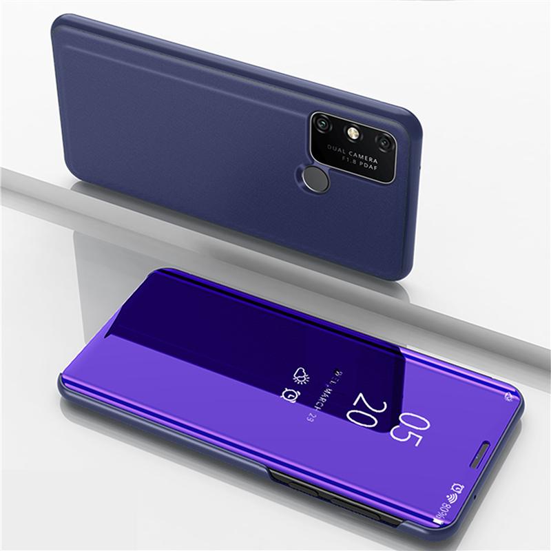 Spiegel-Flip-Cover-Hülle für Huawei P40 P30 P20 Pro P Smart Plus Y5 Y6 Y7 2019 Y5P Y6P Y7P 2020 Honor 30 20 10i 10 Lite 9X 9A 8X 8A 8S Standbuch-Coque Huawei P30 Lite violett