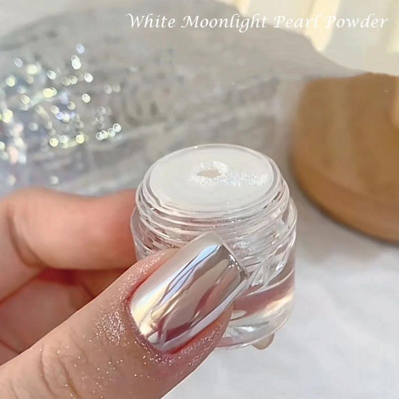 1 Box Moonlight Mirror Nails Powder Silber Feine Glitzer Metallic-Effektpigmente Gelpoliermittel Chrom Holografische Nagelpulver