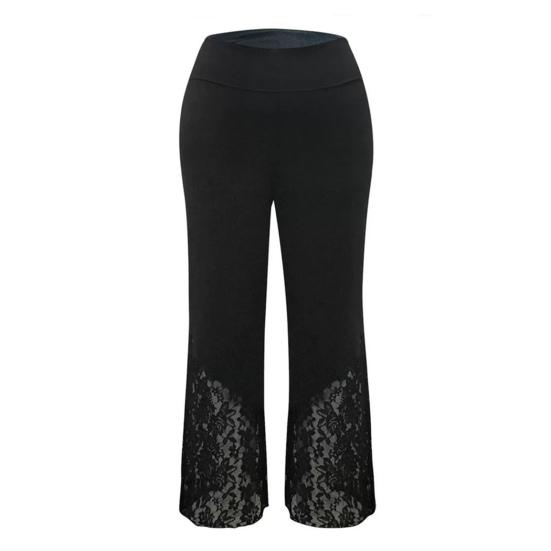 Damenhose Durchsichtige Spitze Patchwork Hohe Taille Weites Bein Alltagskleidung Blumenstickerei Übergröße Sommerhose Damenkleidung XL schwarz