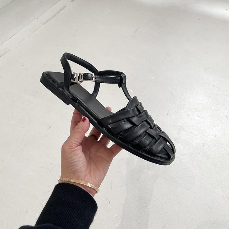 Damen Gladiator Sandalen 2024 Neue Sommer Damen Casual Trend Flache Sandalen Mode Elegant Weben Bequeme Sandalen Alias 40 schwarz