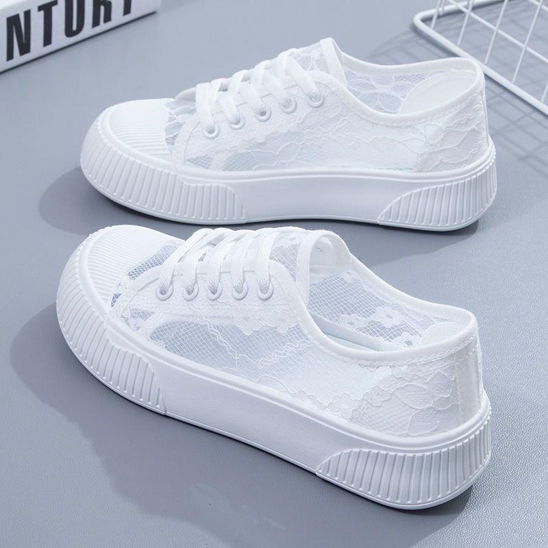 Mesh Daddy Schuhe Mädchen 2025 Sommer Neue Schnür-Mesh-Schuhe Weiße Schuhe Vielseitige Weiche Sohle Sportliche Freizeit-Board-Schuhe 40 weiß