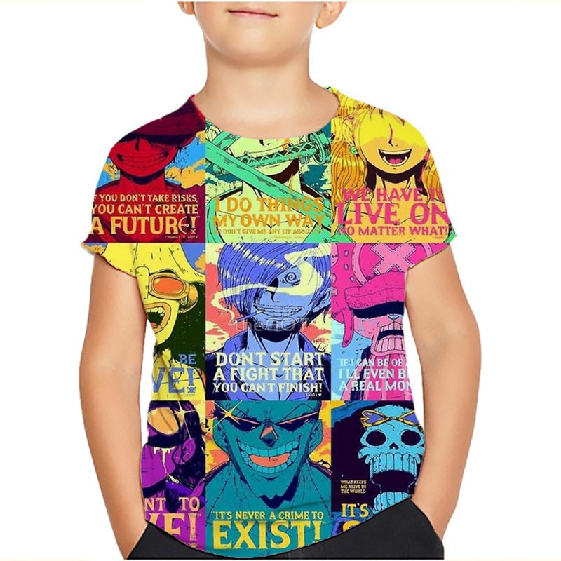 One Piece Luffy T-Shirt Four Emperors Kurzarm Zoro Sanji Chopper Ace Law Tee Kinderkleidung Modekostüme für Kinder Top 120 goldene bernsteinfarbe