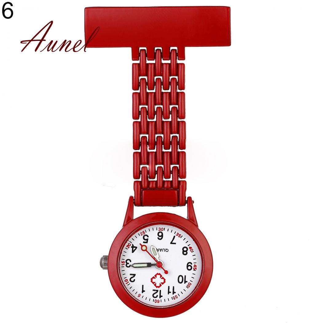 Taschenuhr mit Quarz-Analog-Brosche aus Metall zum Aufstecken, medizinische Krankenschwester-Taschenuhr rot