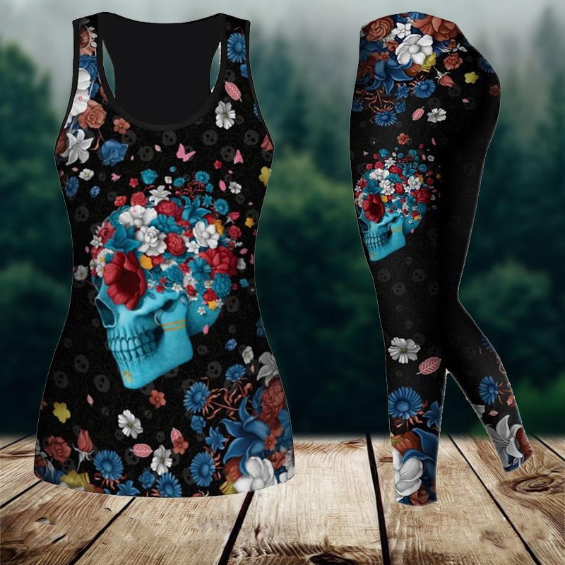 Two Ghosts Print Yoga-Outfit für Damen, modische 3D-gedruckte Workout-Leggings, Fitness, Sport, hohe Taille, lässige Yoga-Hose für Damen S blau
