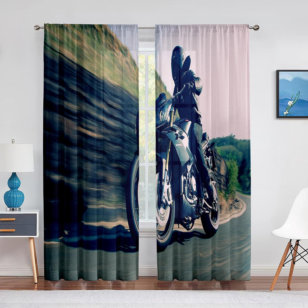 2 Stück Dirtbike Motorrad Motocross Fahrer Vorhänge für Jungen Männer Schlafzimmer Wohnzimmer Küche Extremsport Vorhang Jalousien Fenster (W50H130cm)-2pcs&Hook