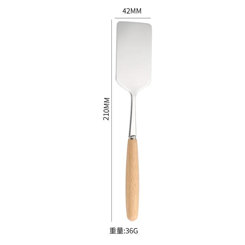 Edelstahl-Steak-Kochspatel mit quadratischem Kopf, Holzgriff, Pizzaschaufel, Pfannkuchen-Rindfleischwender, Schaber, Grillutensilien für die Küche white