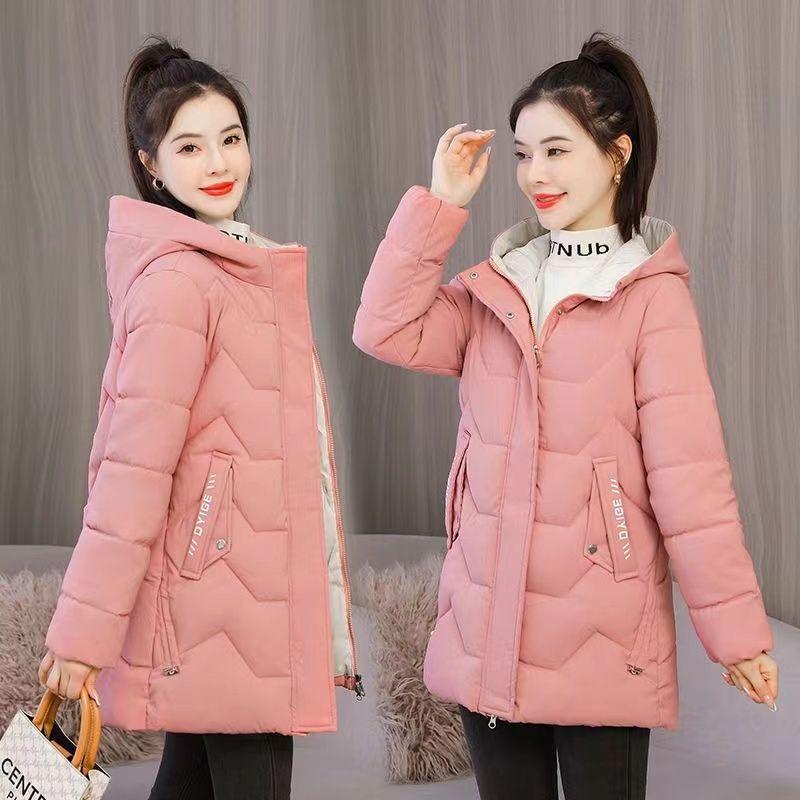 Winterjacke Damen Neu Lässiger Parka mit Kapuze Dick Daunen Baumwolle Gepolsterter Parka Damenjacke Kurzmantel Schlank Warm Oberbekleidung 3XL rosa