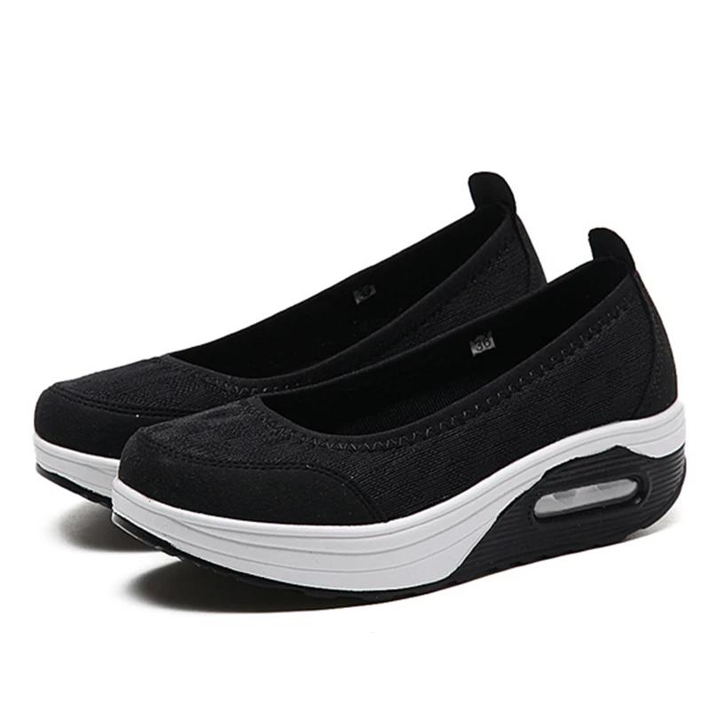 Damen Plateau-Sneakers 2024 Neue Mode Damen Casual Büroschuhe Keilabsatz Swing Schuhe Dicke Sohle Große Größe 42 Krankenschwester Arbeitsschuhe 36 schwarz