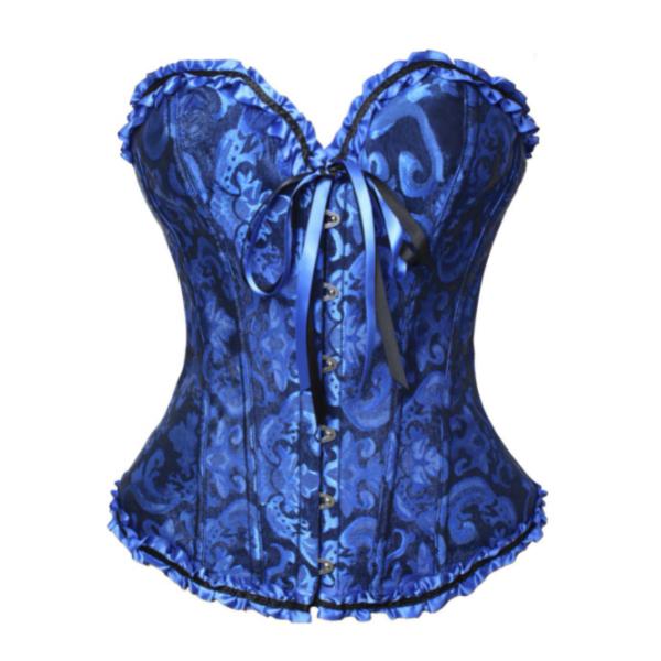 Korsett Bustier Mieder Damen Plus Size Satin Überbrust besticktes G-String Tops Korsett XXL navy blau