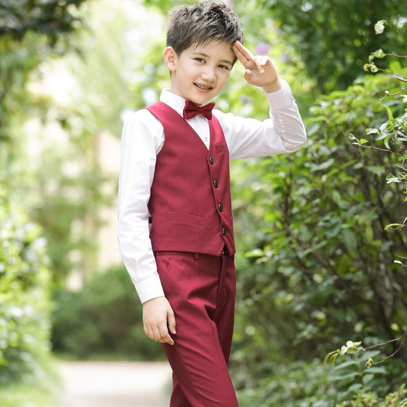4 Farben Gentle Weste für Jungen, formeller Anzug + Krawatte für Hochzeit, Kinderbekleidung, Klavier-Kostüm-Anzüge 140 cm rot