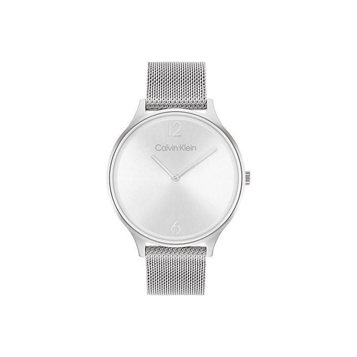 Calvin Klein CK Mode Minimalistisch Doppelte Zeiger Sonnenstrahl Weißes Zifferblatt Mailänder Armband Quarz Uhr Damenuhren 25200001 Regular Watch Box,White Dial 25200001