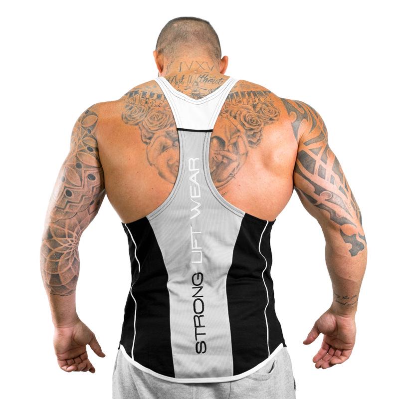 Herren-Bodybuilding-Tanktops, Fitnessstudio, Fitness, ärmelloses Hemd, Baumwolle, lässig, Unterhemd XXL weiß/schwarz