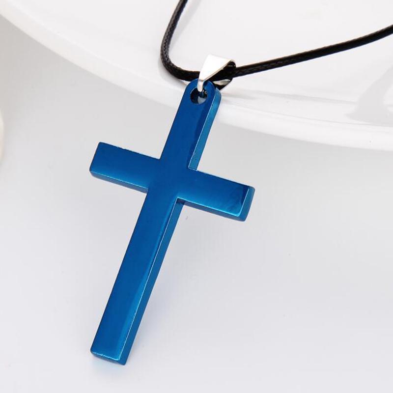 Vintage Kreuz Anhänger Halskette Edelstahl Halskette Neues Design Schwarze Kette Anhänger Halskette Männer blau