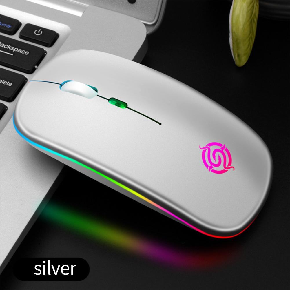 Drahtlose wiederaufladbare RGB-Maus für Computer, leise, LED-Hintergrundbeleuchtung, ergonomische Gaming-Maus für Laptop-PC silber