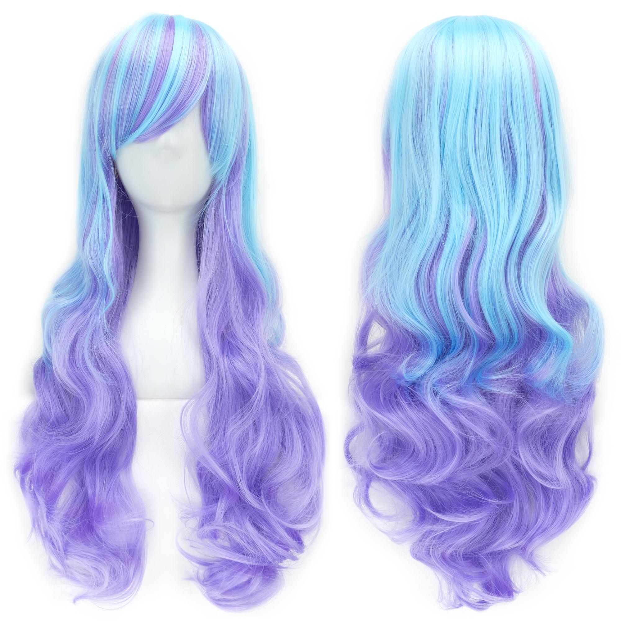 Soowee Synthetisches Haar Ombre Regenbogen Cosplay Perücke mit Pony Rot Gelb Lila Grün Blau Perücken für Schwarze Frauen 28inches white
