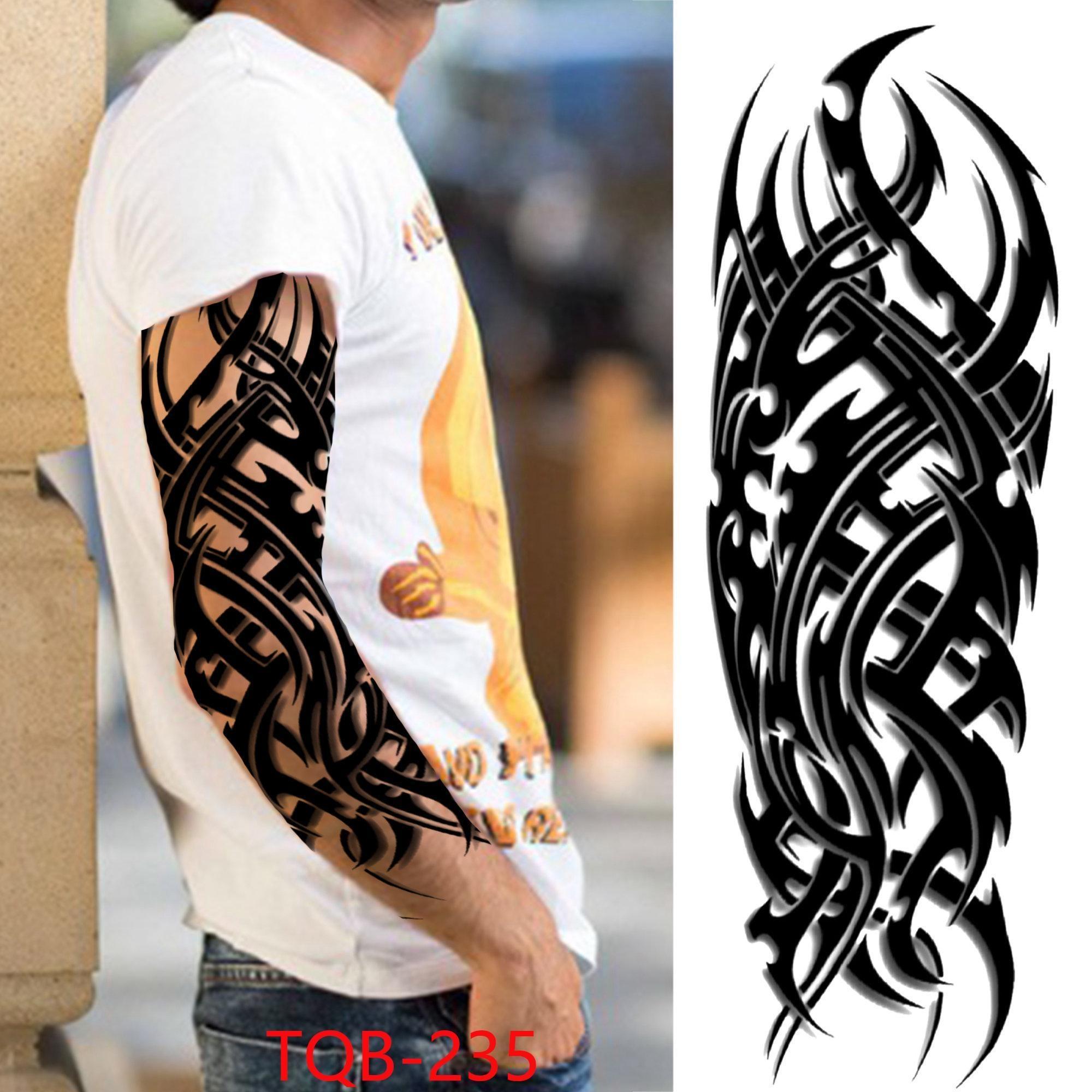 1 STÜCK 480*170 MM Temporäre Tattoo-Ärmel Für Männer Frauen Super Großer Kompass Wolfskopf Auge Gefälschte Löwengott Feder Tattoo Vollen Arm Tattoo Aufkleber TQB-235