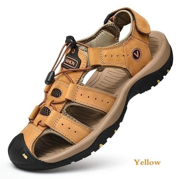 Herrenmode Casual Sandalen Outdoor Schuhe Echtes Leder Schuhe Sommer Strand Schuhe Watschuhe Plus Größe 38-48 44 gelb