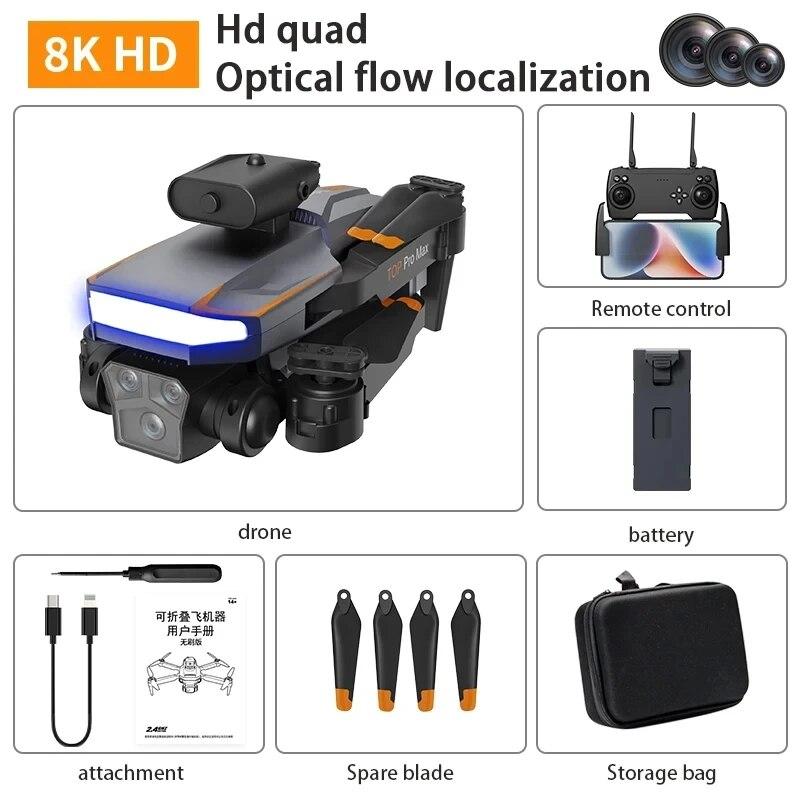 Drohne 8K GPS HD Dreifachkamera Optischer Fluss Positionierung Hindernisvermeidung HD-Fotografie Faltbare Quadcopter-Drohne 1B schwarz